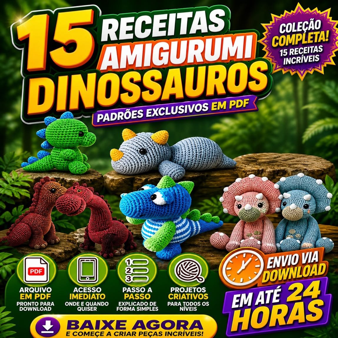 15 Receitas Amigurumi Dinossauros - Português
