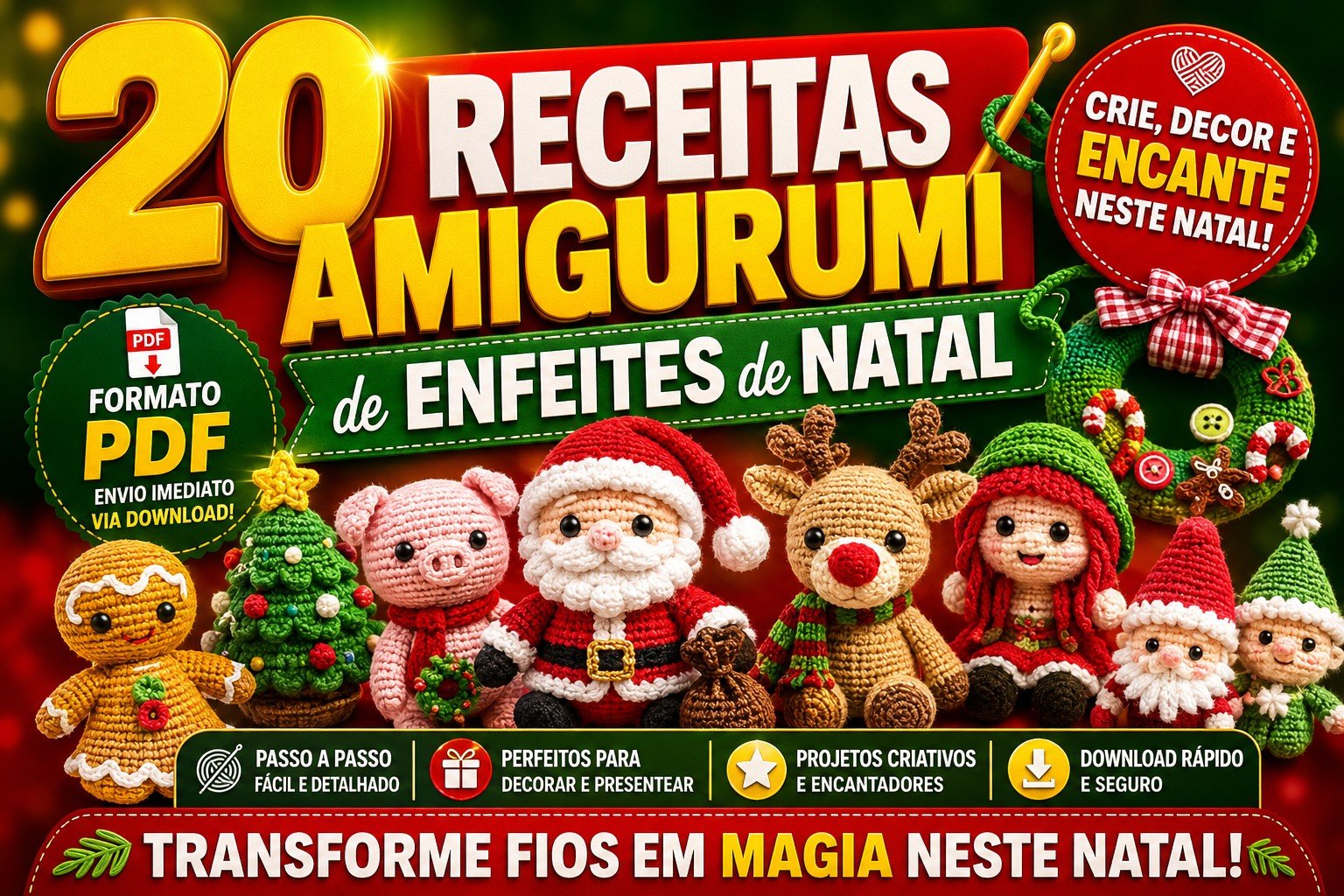 20 Receitas Amigurumi de Enfeites de Natal - Formato PDF