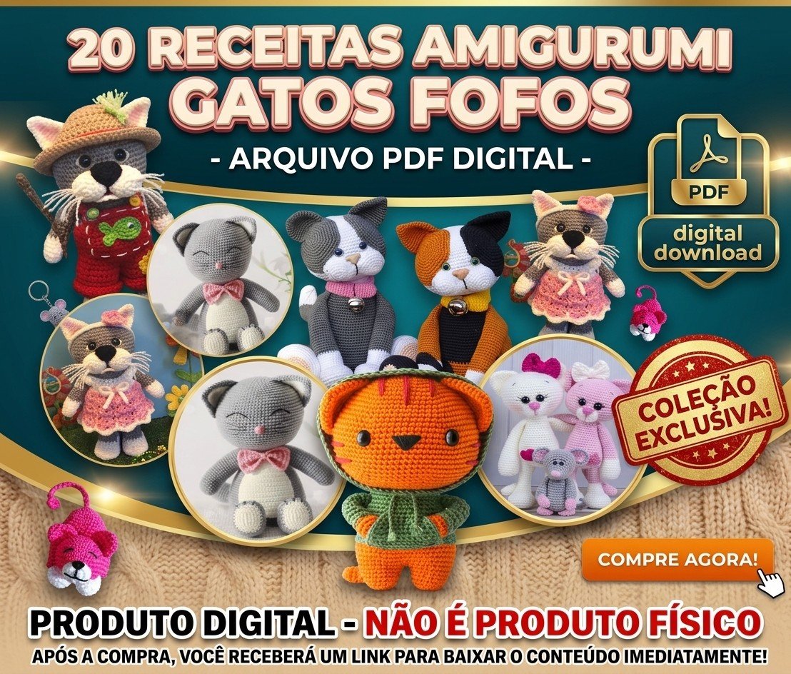 20 Receitas Amigurumi Gatos Fofos - PDF