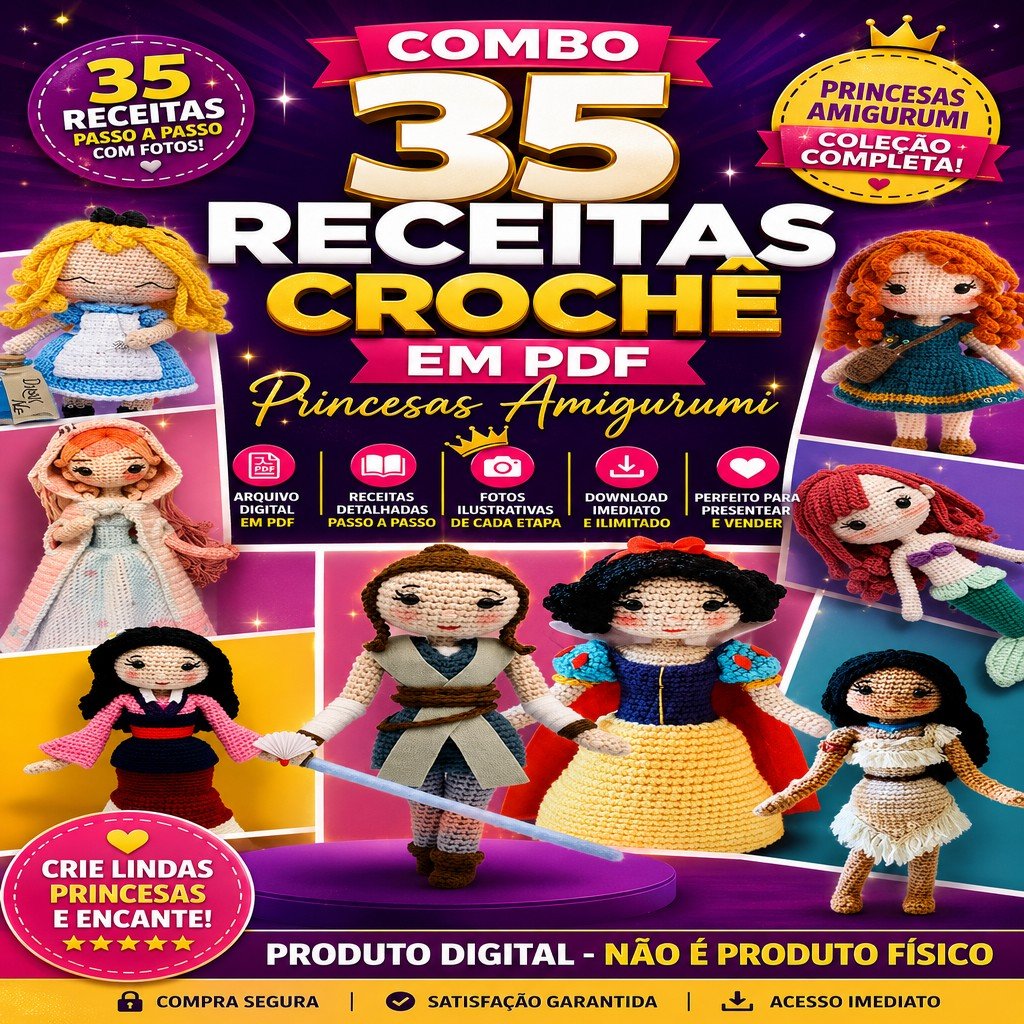 Combo 35 Receitas Crochê em PDF Princesas Amigurumi