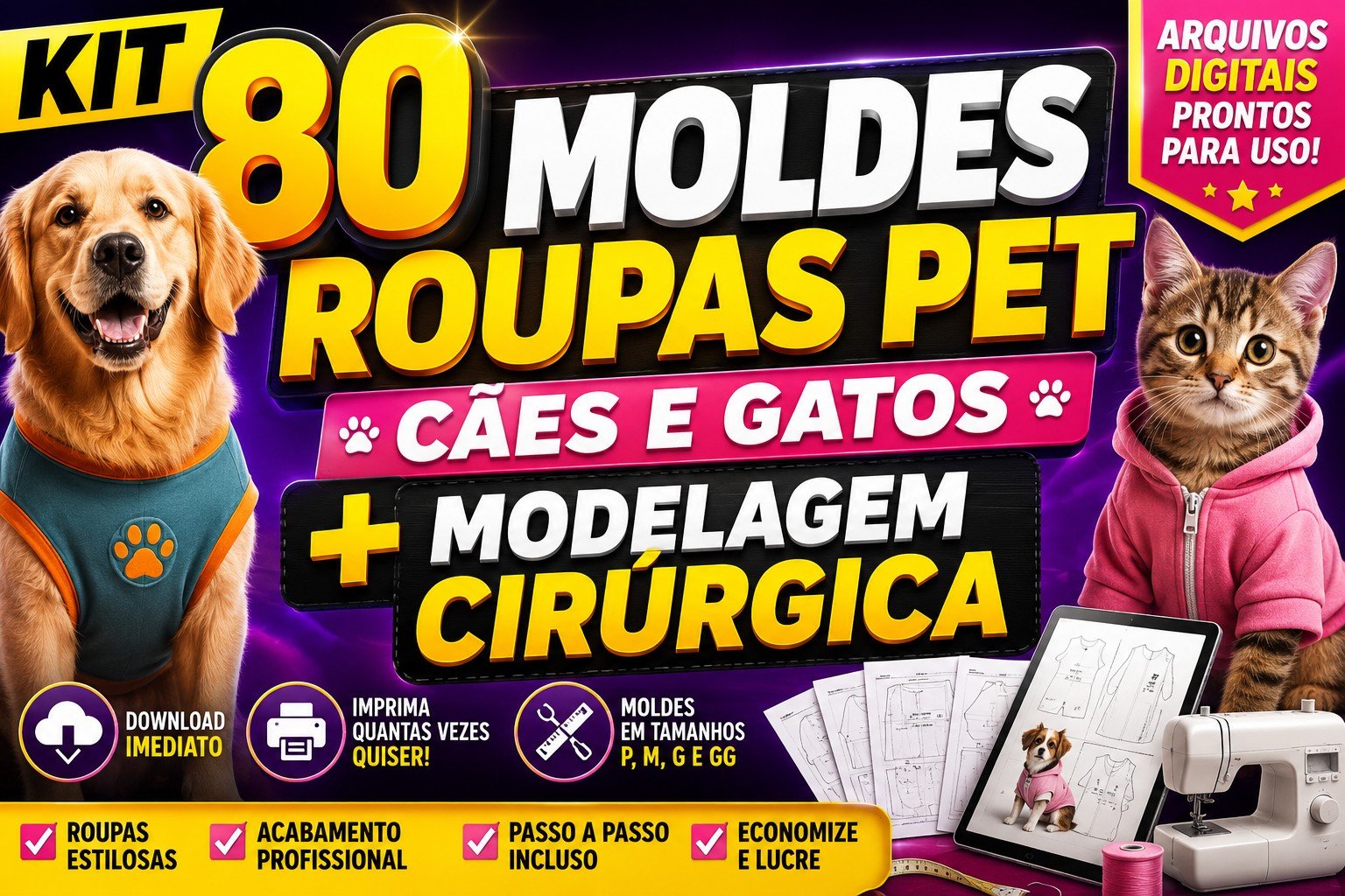 Kit 80 Moldes Roupas Pet Cães E Gatos + Modelagem Cirúrgica