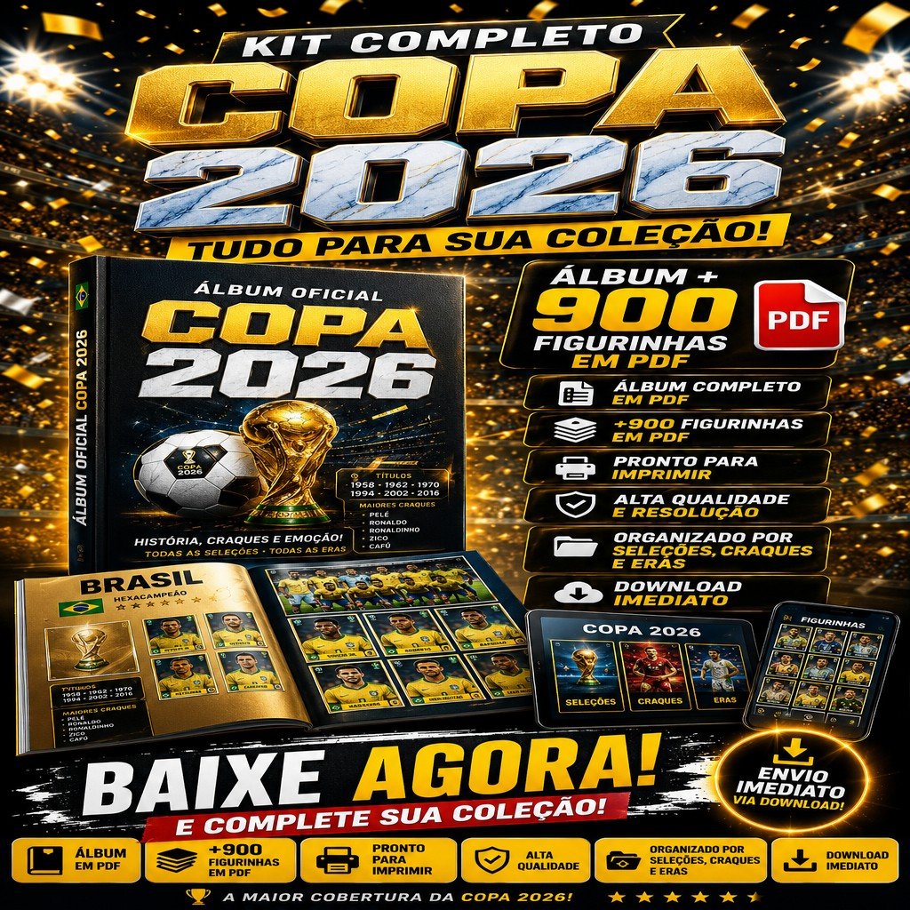 Kit Álbum Copa do Mundo 2026 com 900 Figurinhas em PDF