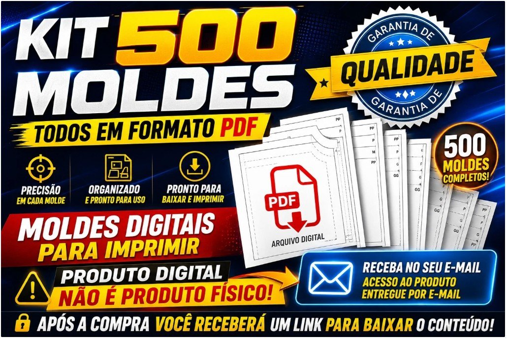Kit com 500 Moldes Digitais em PDF de Roupas para Imprimir