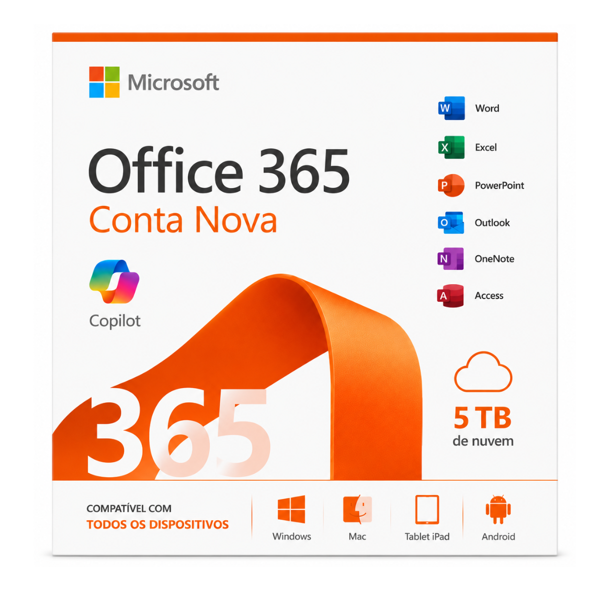 Microsoft Office 365 5 TB Onedrive + Copilot Anual - Conta Nova