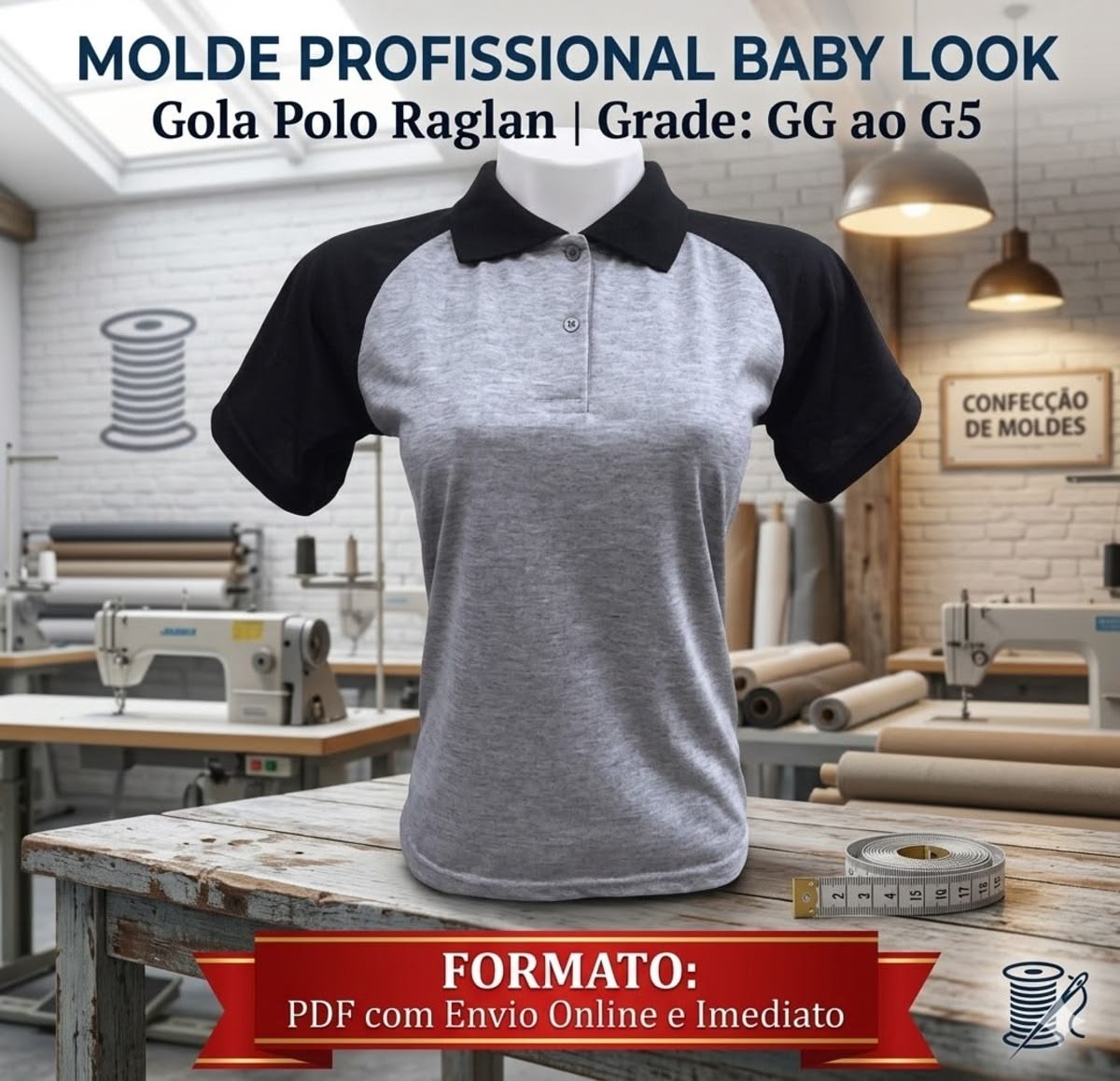 Molde Baby Look Gola Polo Raglan (GG ao G5)