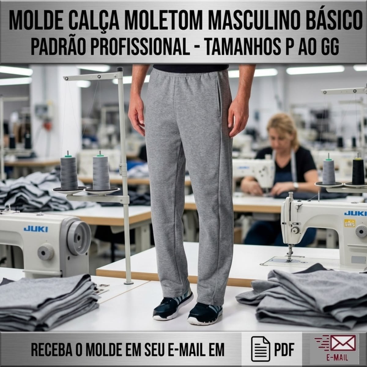 Molde Calça Moletom Masculina em PDF (P ao GG)