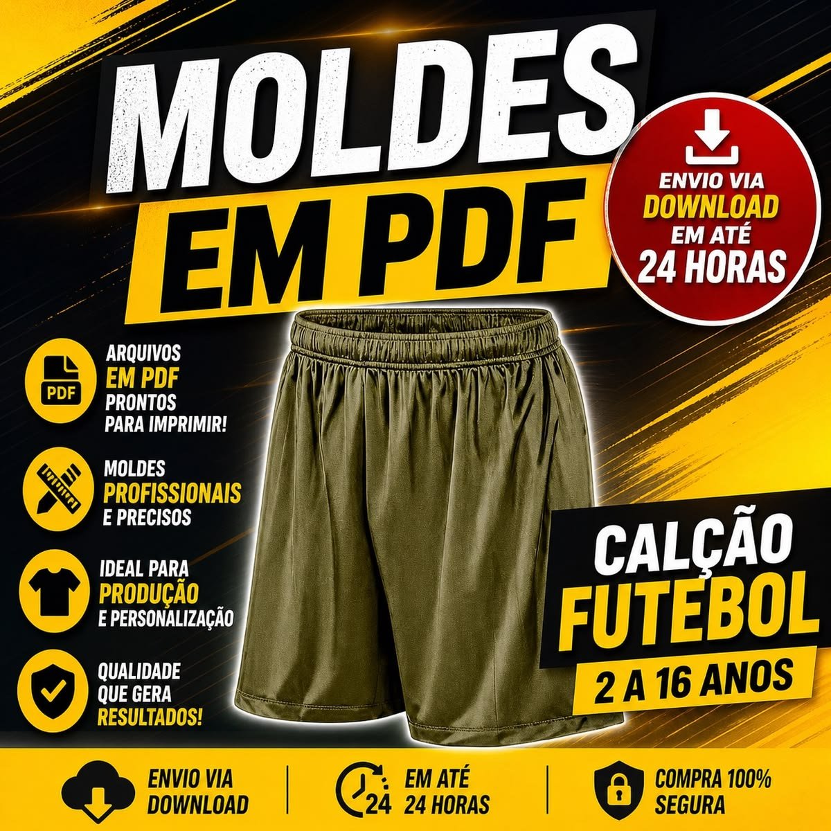 Molde Calção Futebol Infantil (2 a 16 Anos)