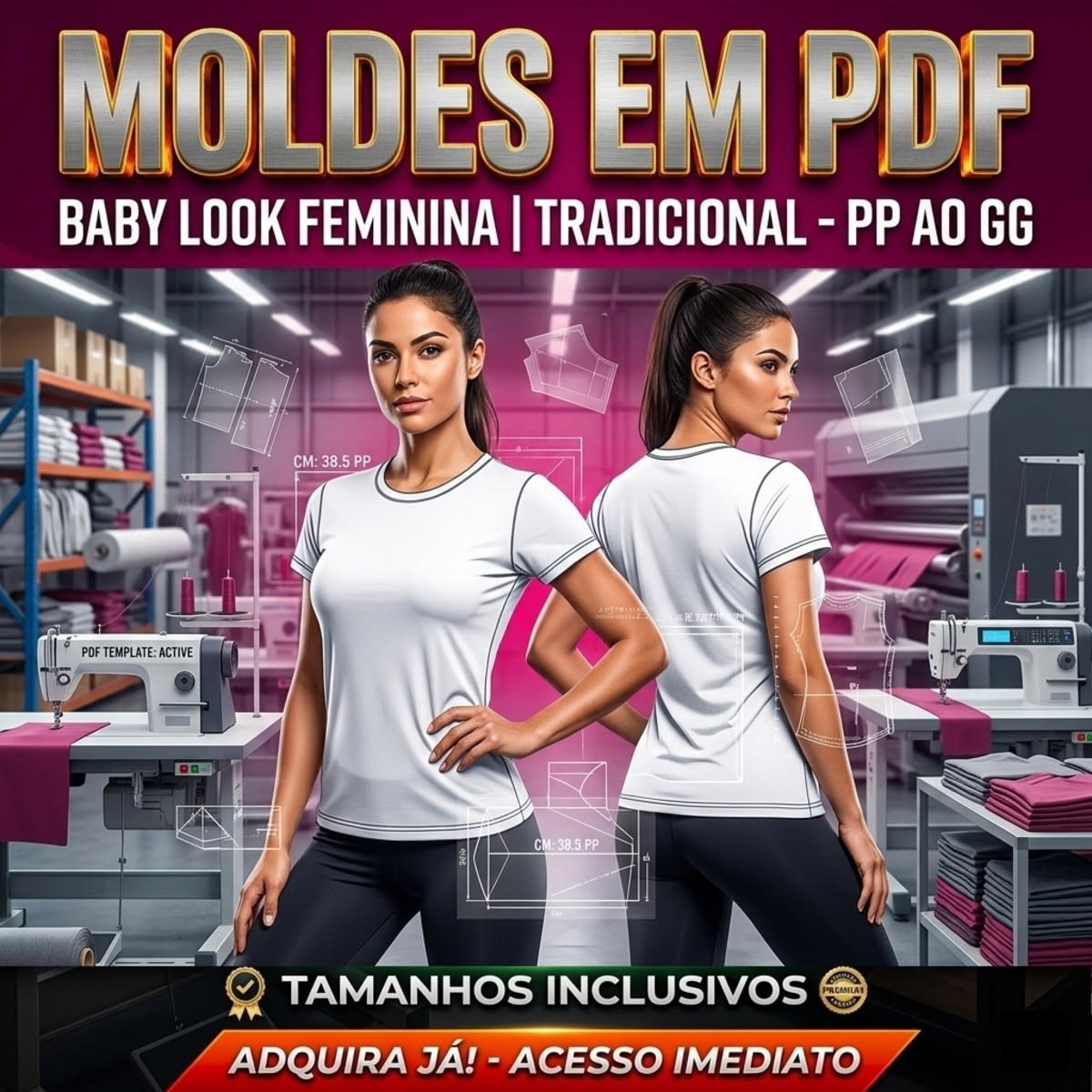 Molde Camiseta Baby Look Feminina Tradicional (PP ao GG)