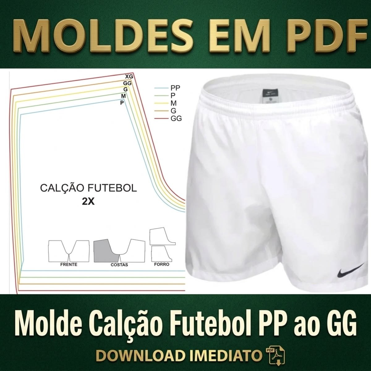 Molde Digital Calção Futebol (PP ao GG)