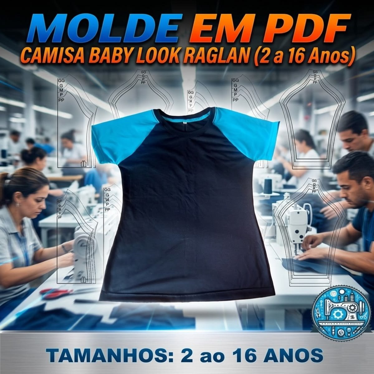 Molde Digital de Camisa Baby Look Raglan (2 a 16 Anos)