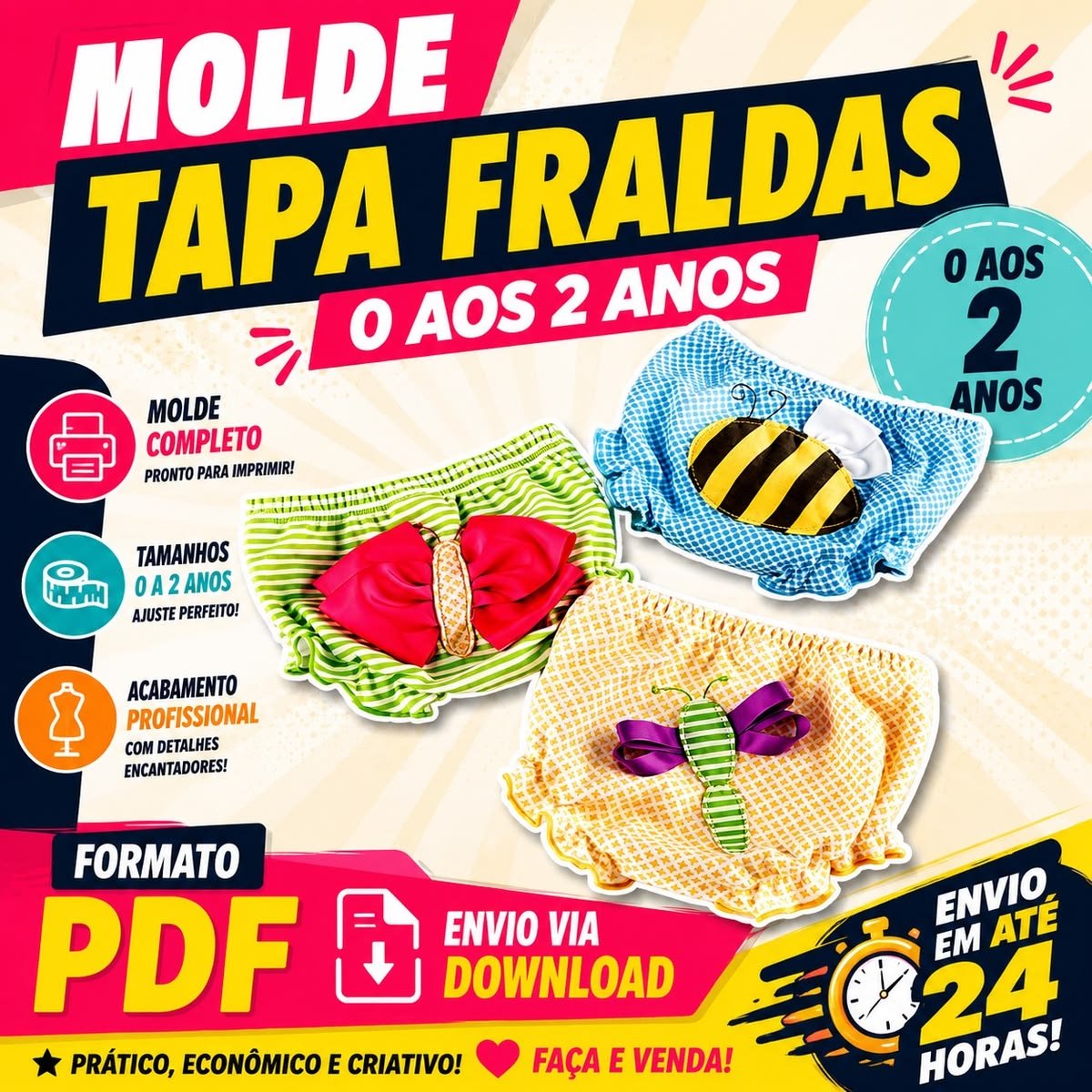 Molde Modelagem Tapa Fraldas (0 aos 2 Anos)