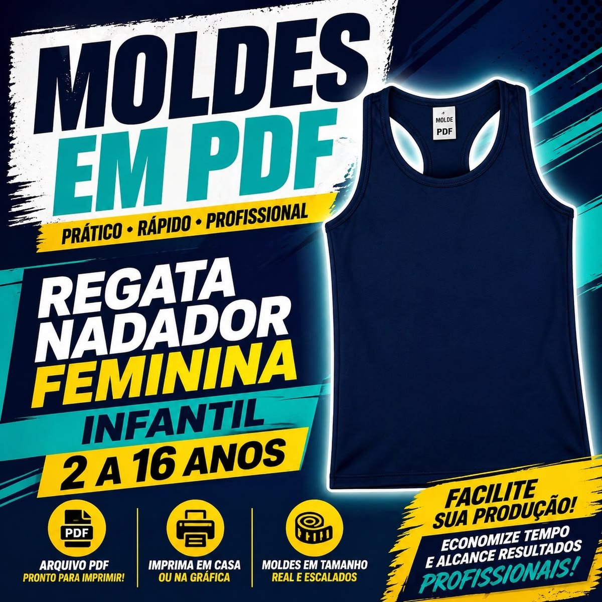 Molde Regata Feminina Nadadora Infantil (2 a 16 Anos)