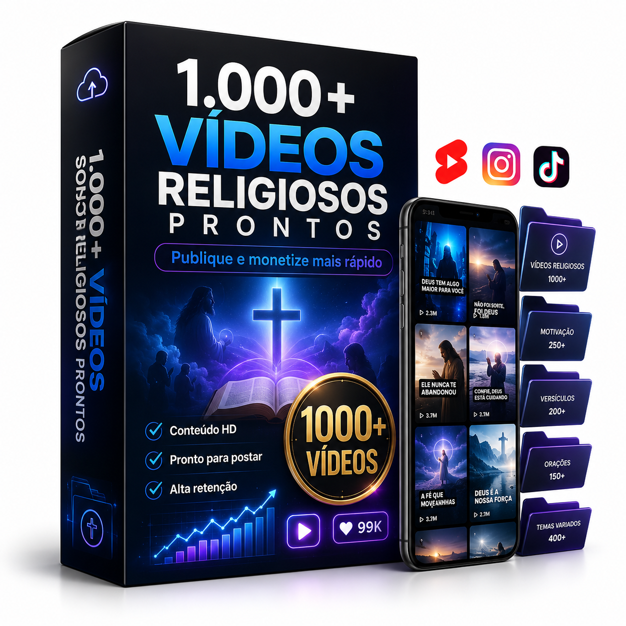 ✨ Pack 1.000+ Vídeos Verticais Nicho Religioso • Cortes Virais • Envio Imediato ✨