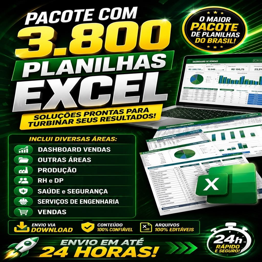 Pacote com 3.800 Planilhas Excel