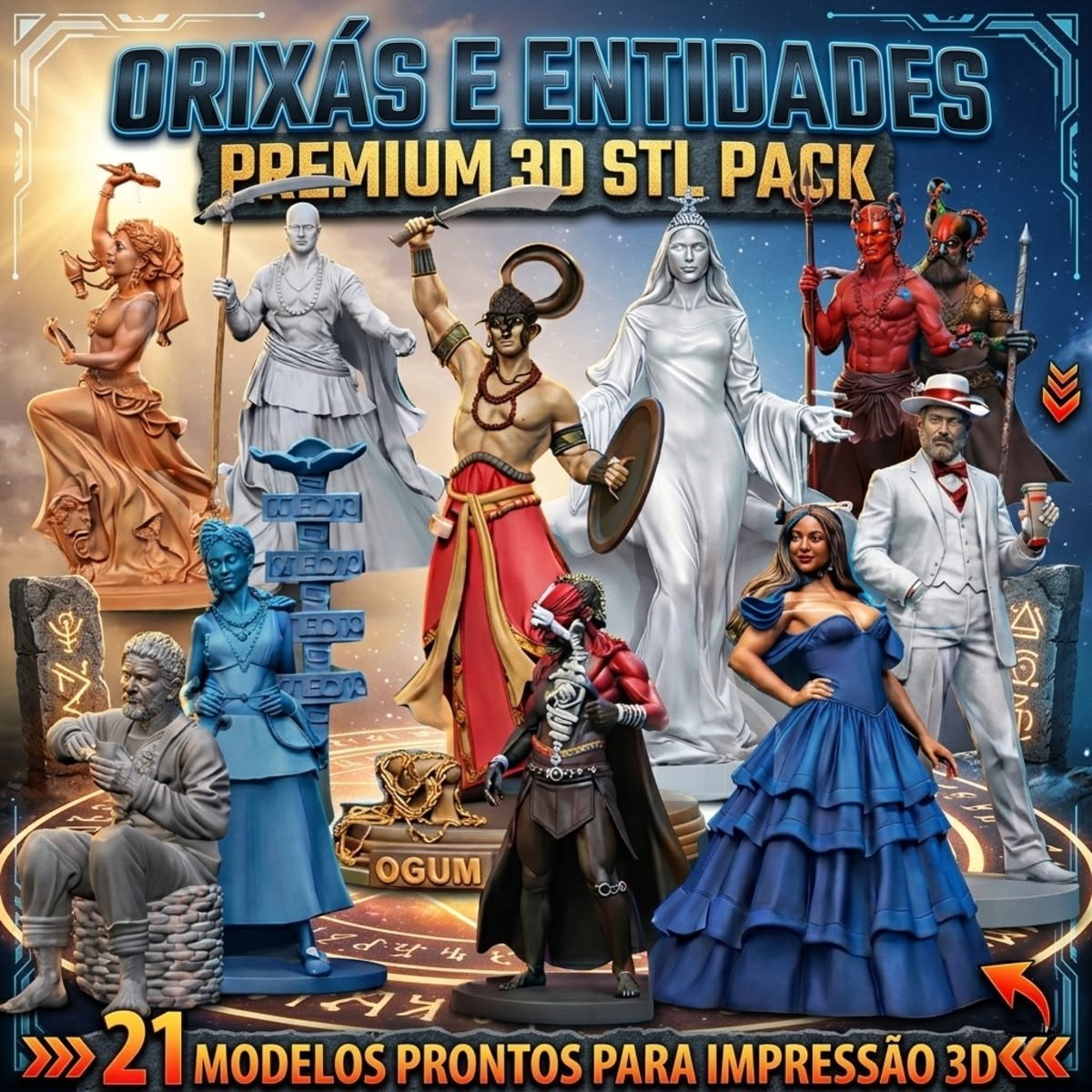 Pacote de Arquivos STL para Impressão 3D - Imagens de Orixás