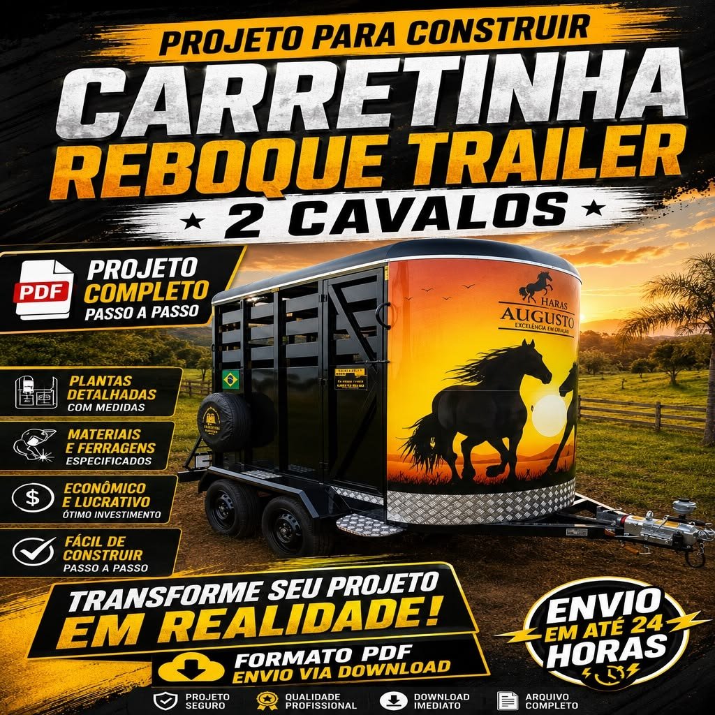 Projeto para Construir Carretinha Reboque Trailer 2 Cavalos