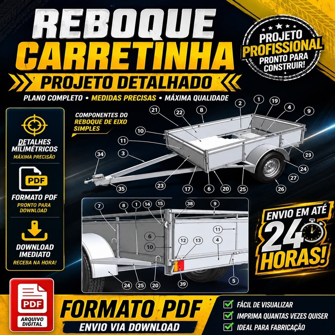 Reboque Carretinha - Projeto Detalhado em PDF