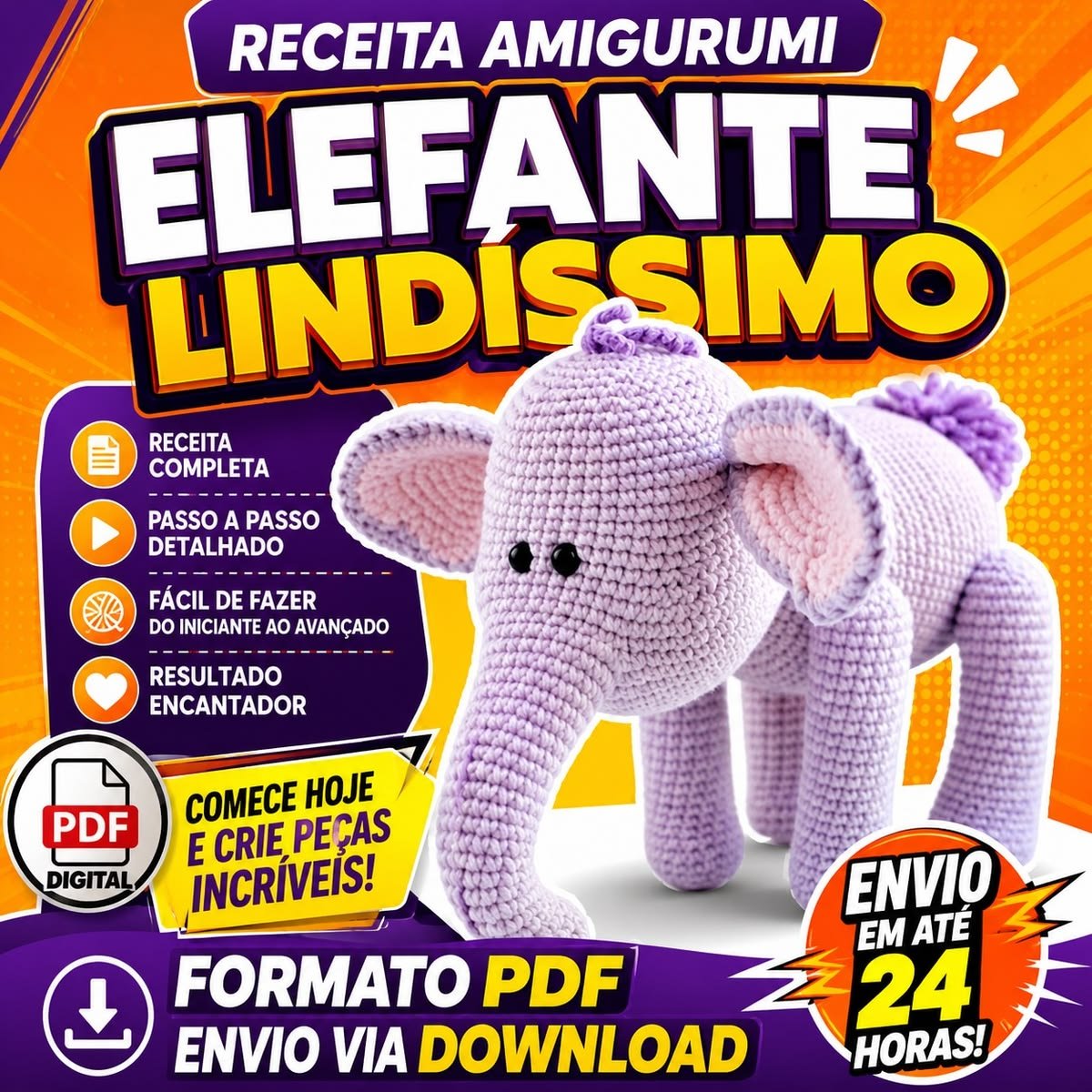 Receita Amigurumi de Elefante Lindíssimo