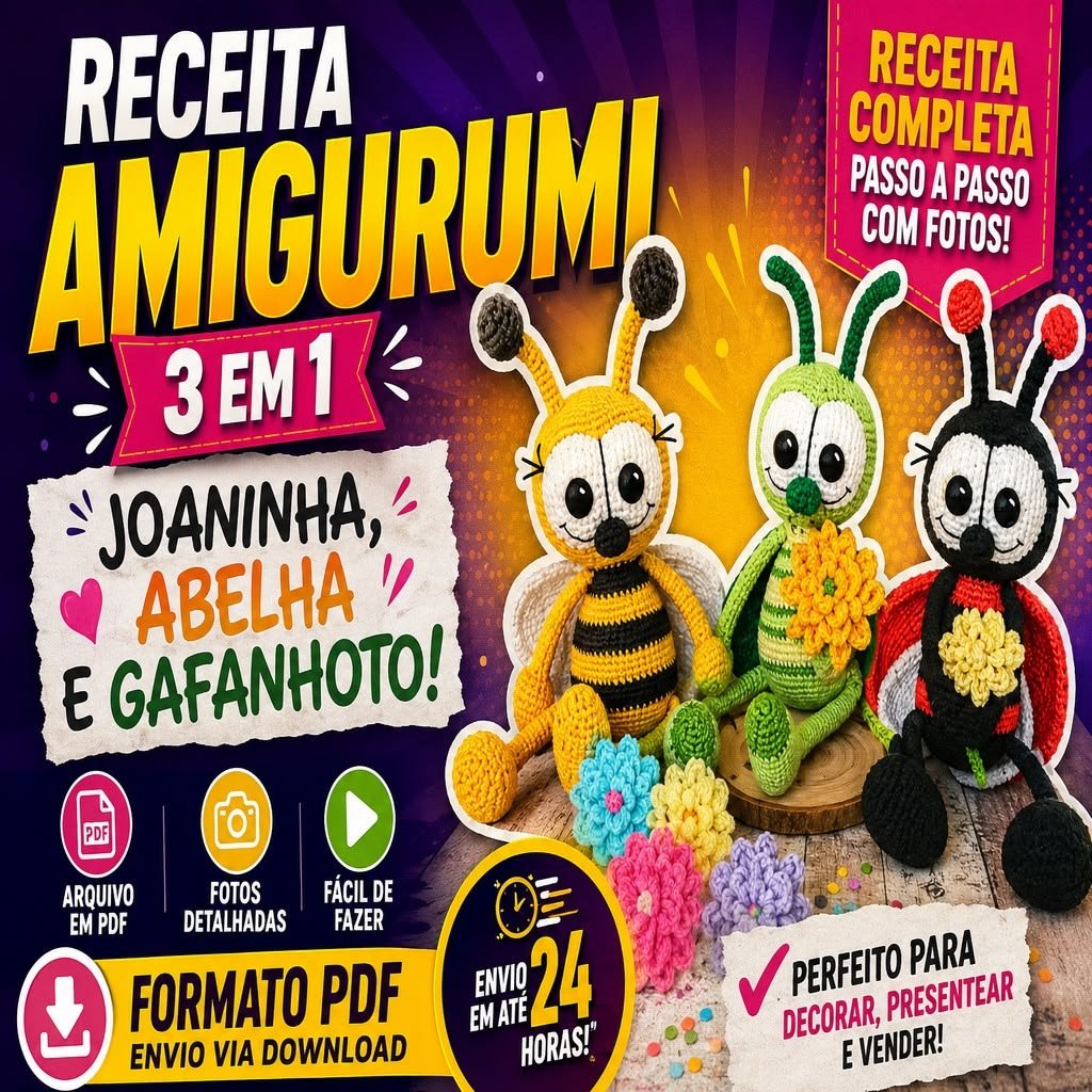 Receita Amigurumi de Joaninha Abelha e Gafanhoto