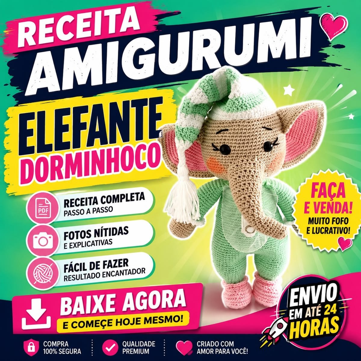 Receita de Amigurumi Elefante Dorminhoco