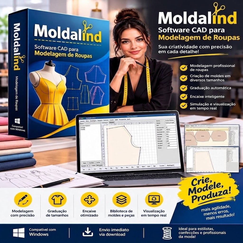 MOLDALIND - Software Profissional de Modelagem de Roupas (Molde e Encaixe)